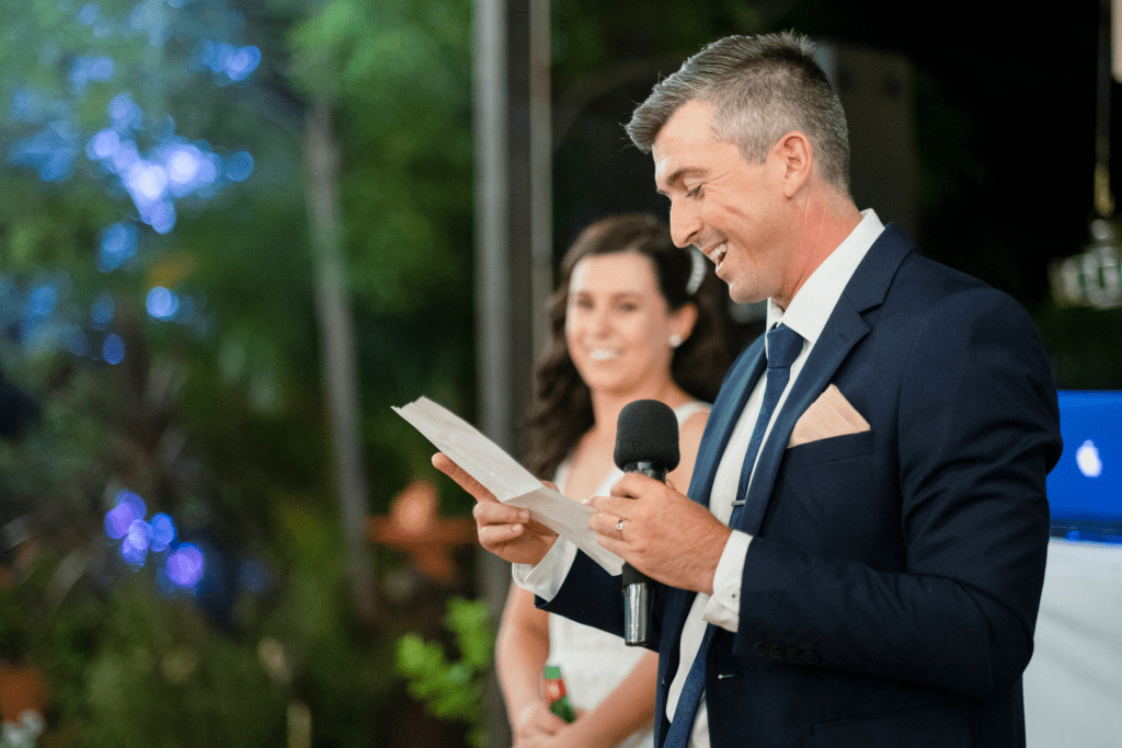 1 groom making speech at reception in Perth captured by wedding photographer