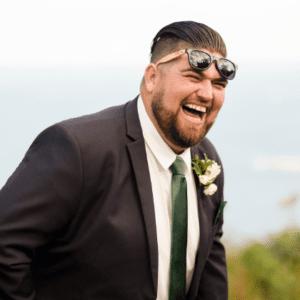 sunglasses falling off laughing groomsmen