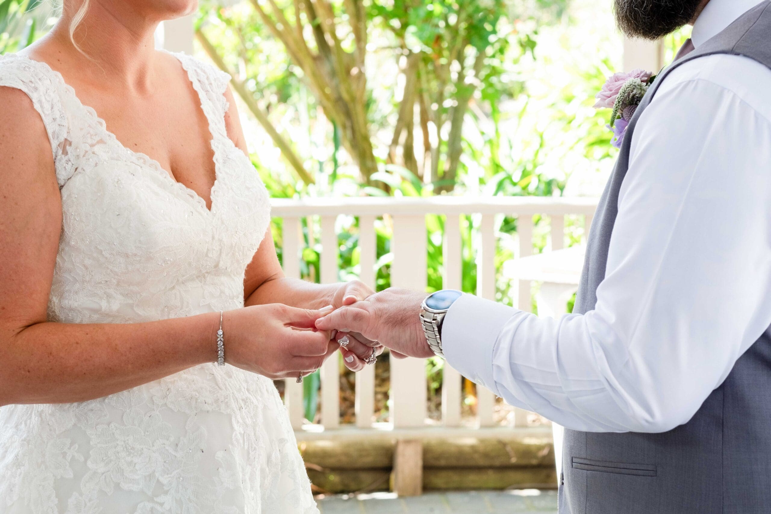 bride and groom exchanging rings at Sydney wedding ceremony